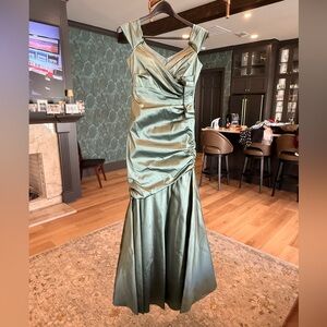 Teri Jon Sage Green Satin Gown 6